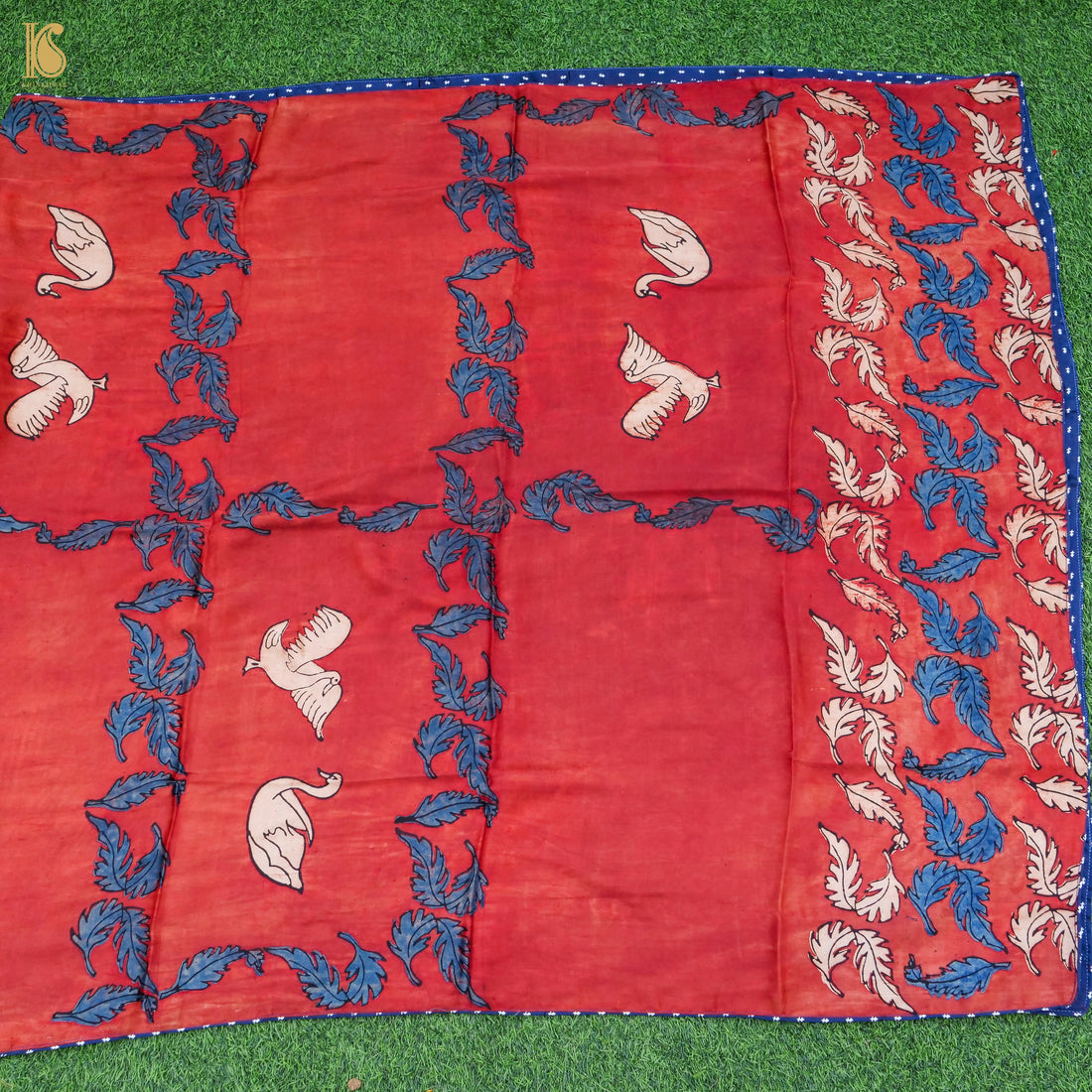 Pakshi -  Brick Red Pure Modal Silk Ajrakh Dupatta - Khinkhwab