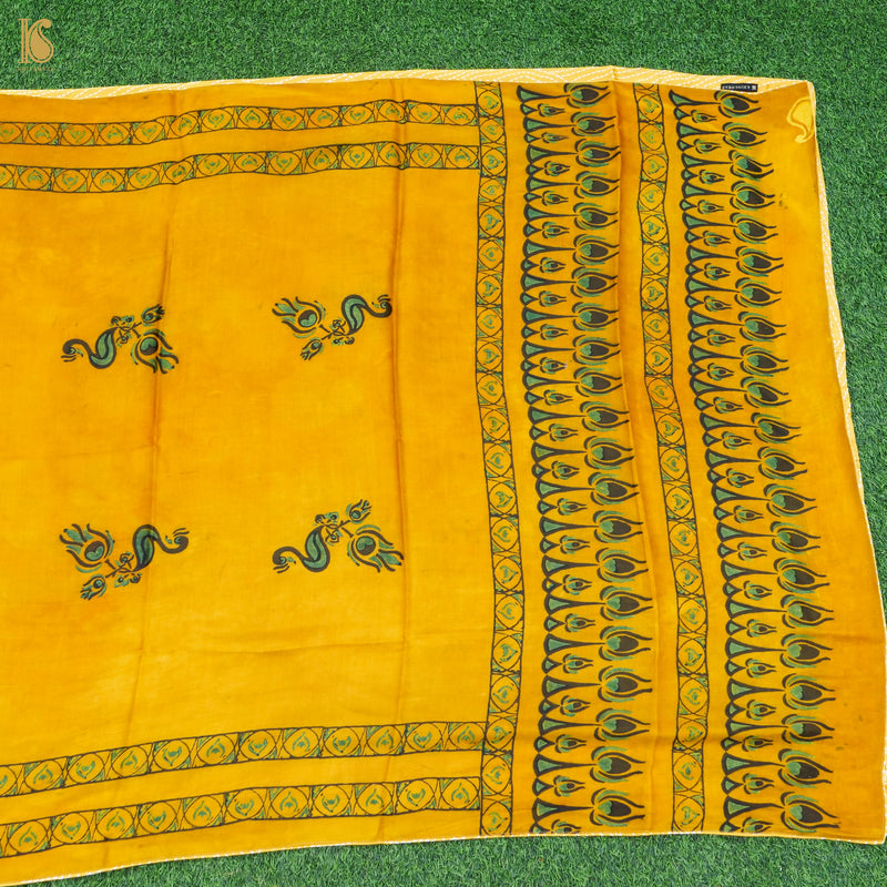 Pakshi - Gamboge Yellow Pure Modal Silk Ajrakh Dupatta - Khinkhwab