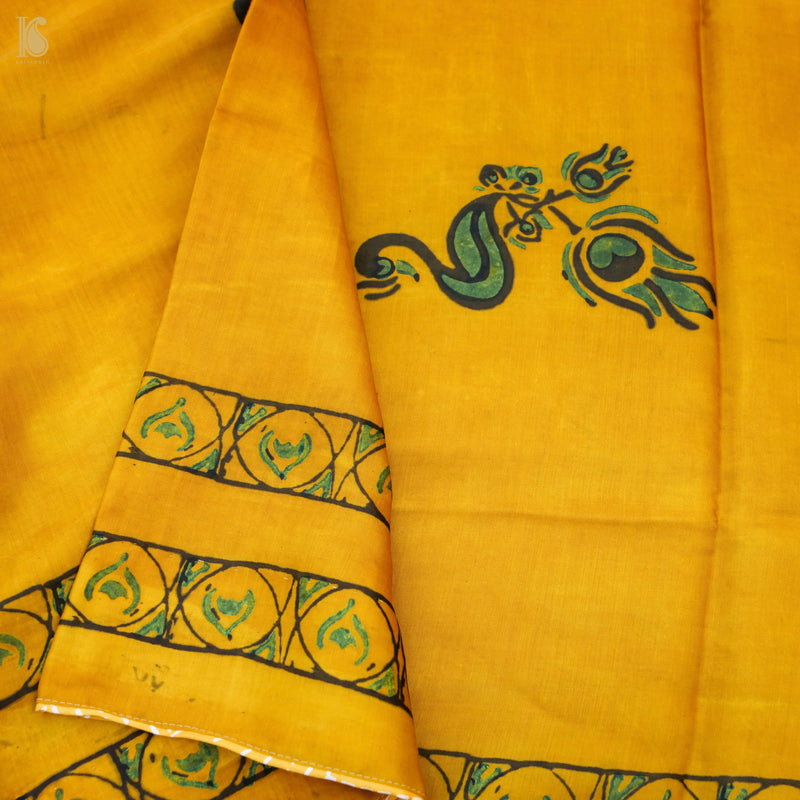 Pakshi - Gamboge Yellow Pure Modal Silk Ajrakh Dupatta - Khinkhwab