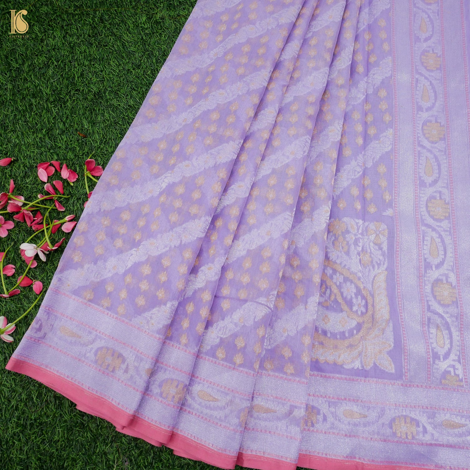 East Side Purple Pure Cotton Handloom Banarasi Jamdani Ektara Saree - Khinkhwab