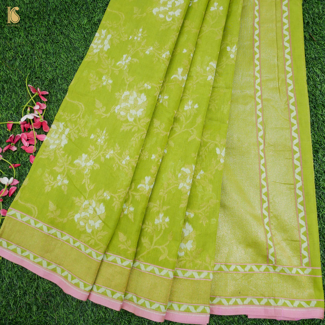 Celery Green Pure Cotton Handloom Banarasi Jamdani Ektara Saree - Khinkhwab