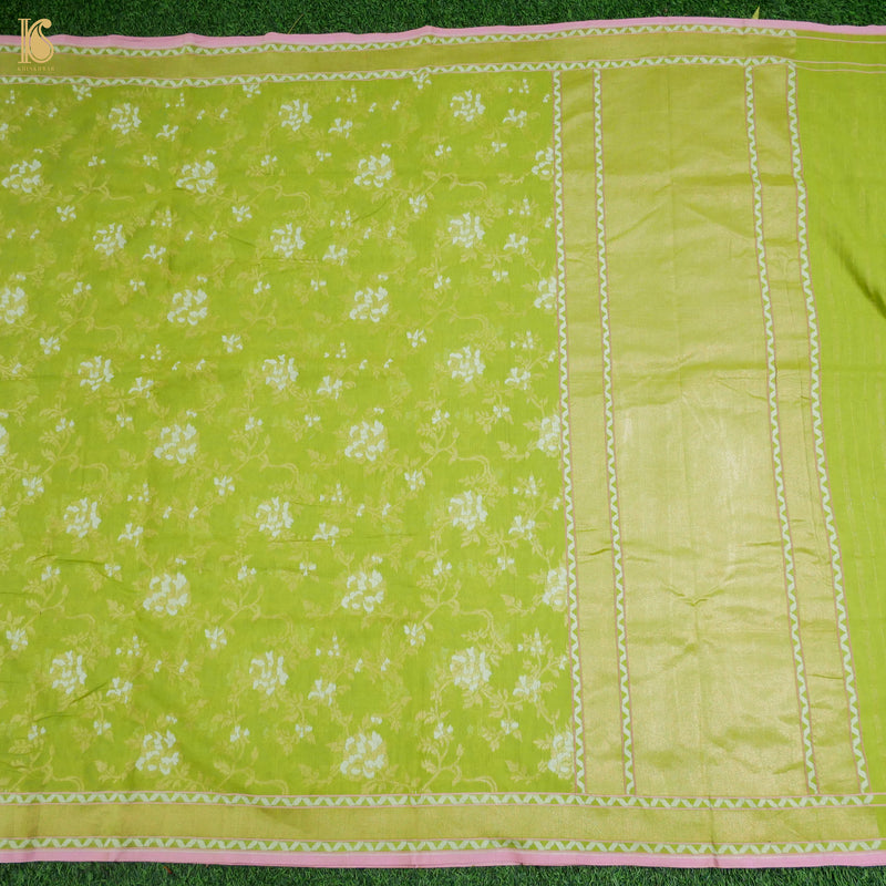 Celery Green Pure Cotton Handloom Banarasi Jamdani Ektara Saree - Khinkhwab