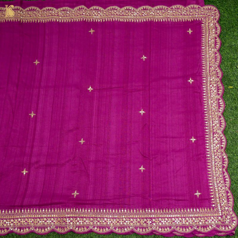 Jazzberry Jam Handloom Pure Tussar Silk Hand Embroidery Saree - Khinkhwab