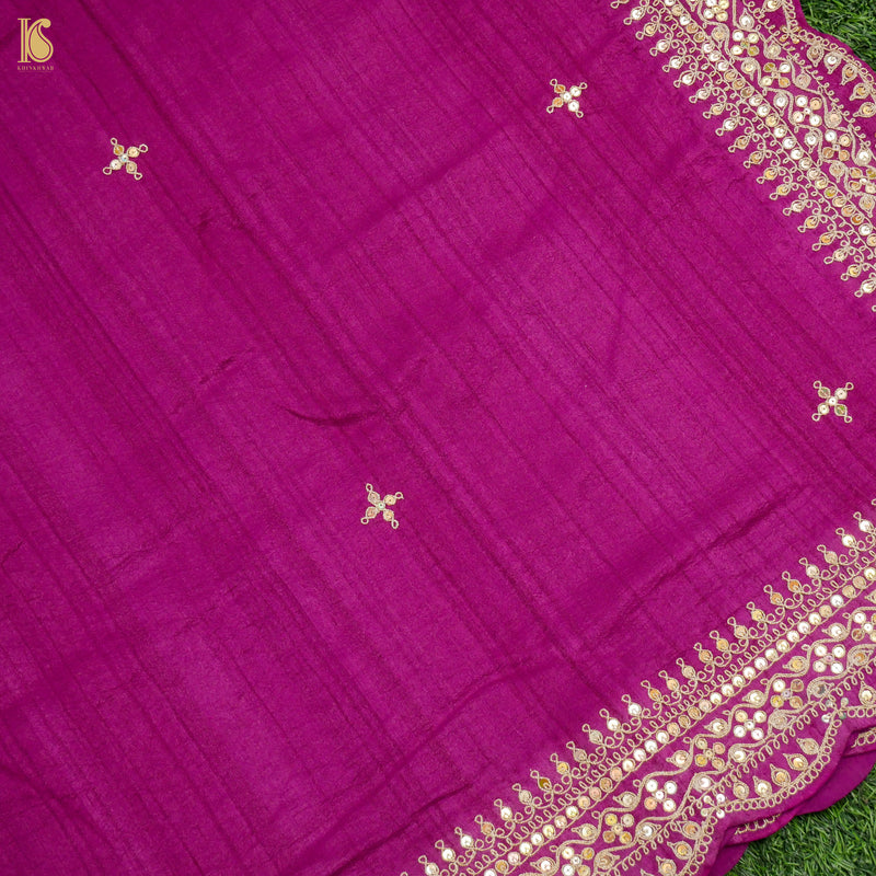 Jazzberry Jam Handloom Pure Tussar Silk Hand Embroidery Saree - Khinkhwab