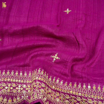 Jazzberry Jam Handloom Pure Tussar Silk Hand Embroidery Saree - Khinkhwab