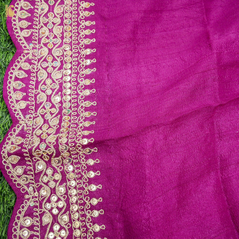 Jazzberry Jam Handloom Pure Tussar Silk Hand Embroidery Saree - Khinkhwab