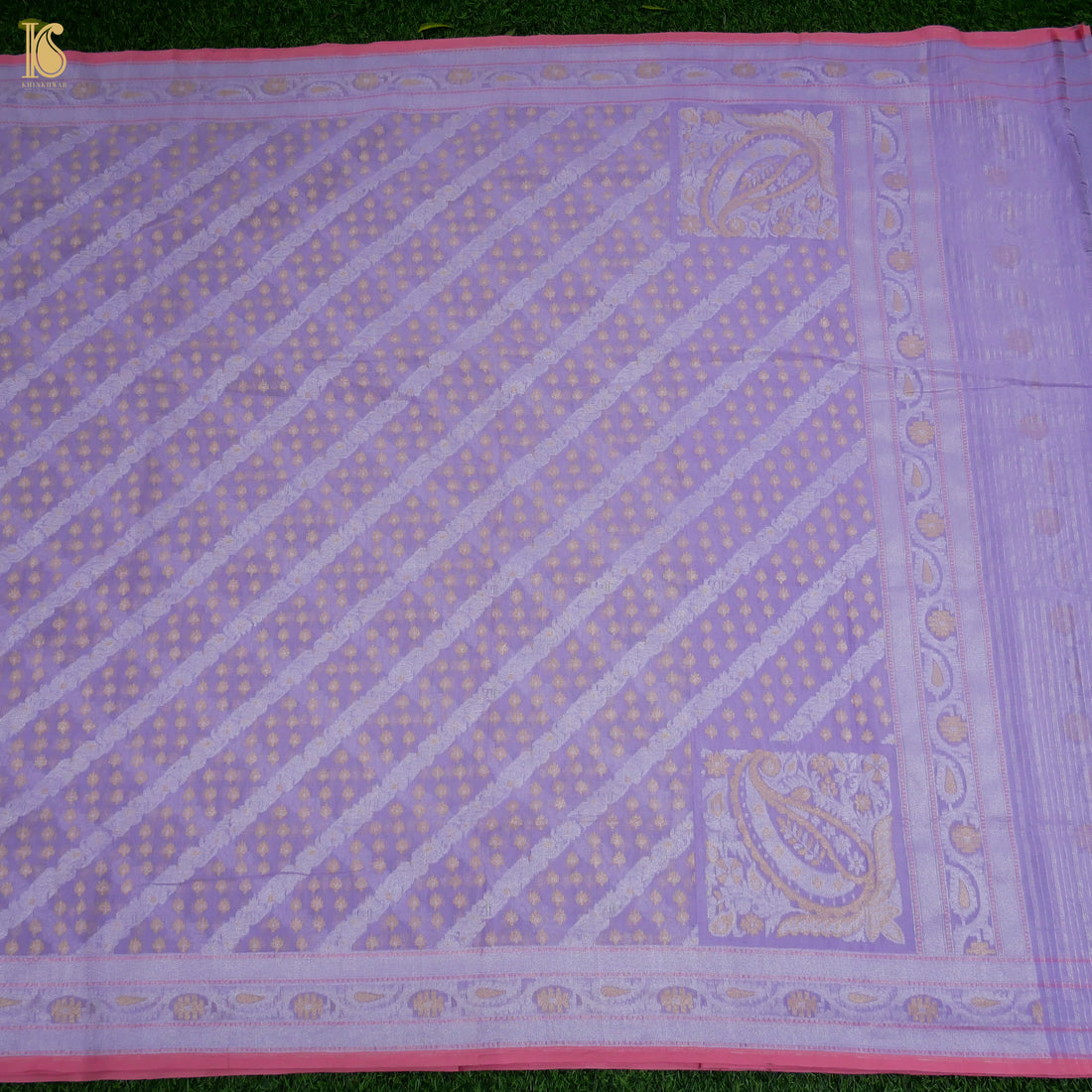 East Side Purple Pure Cotton Handloom Banarasi Jamdani Ektara Saree - Khinkhwab