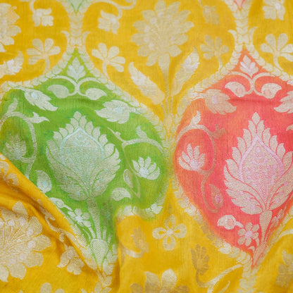 Yellow Pure Georgette Banarasi Fabric with Hand Brush - Khinkhwab