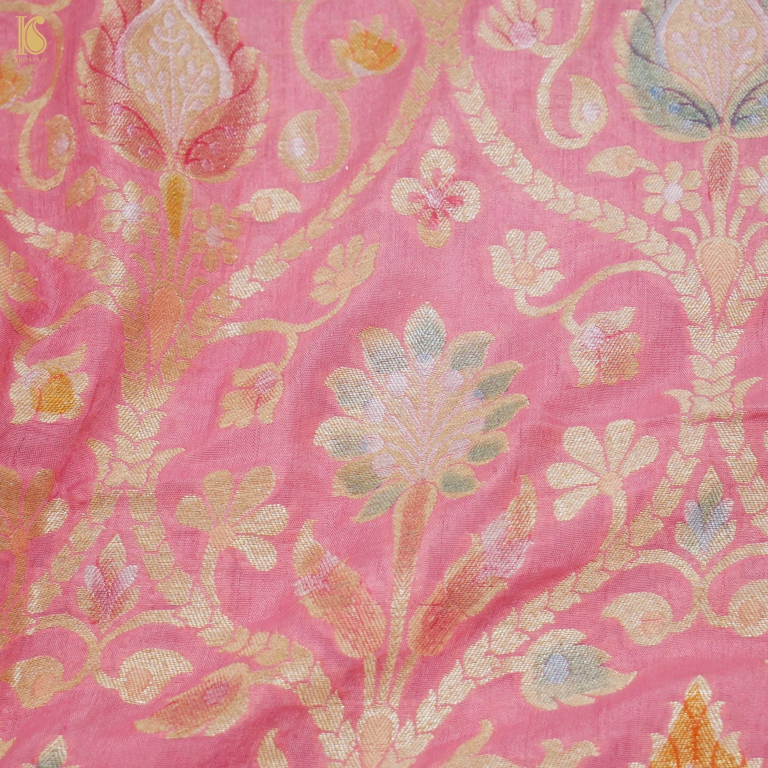 Kobi Pink Pure Georgette Banarasi Fabric with Hand Brush - Khinkhwab