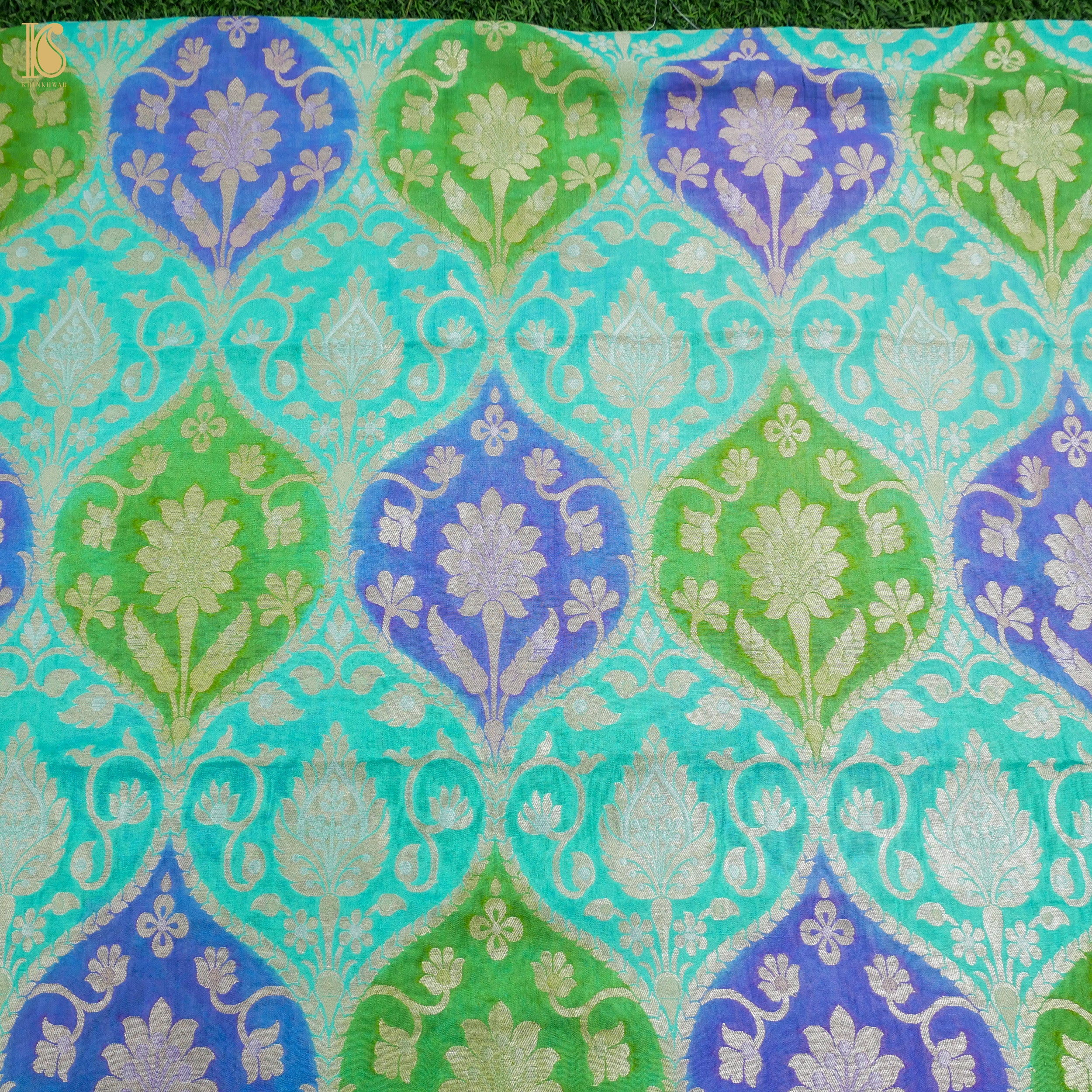 Blue Pure Georgette Banarasi Fabric with Hand Brush - Khinkhwab