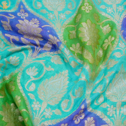 Blue Pure Georgette Banarasi Fabric with Hand Brush - Khinkhwab