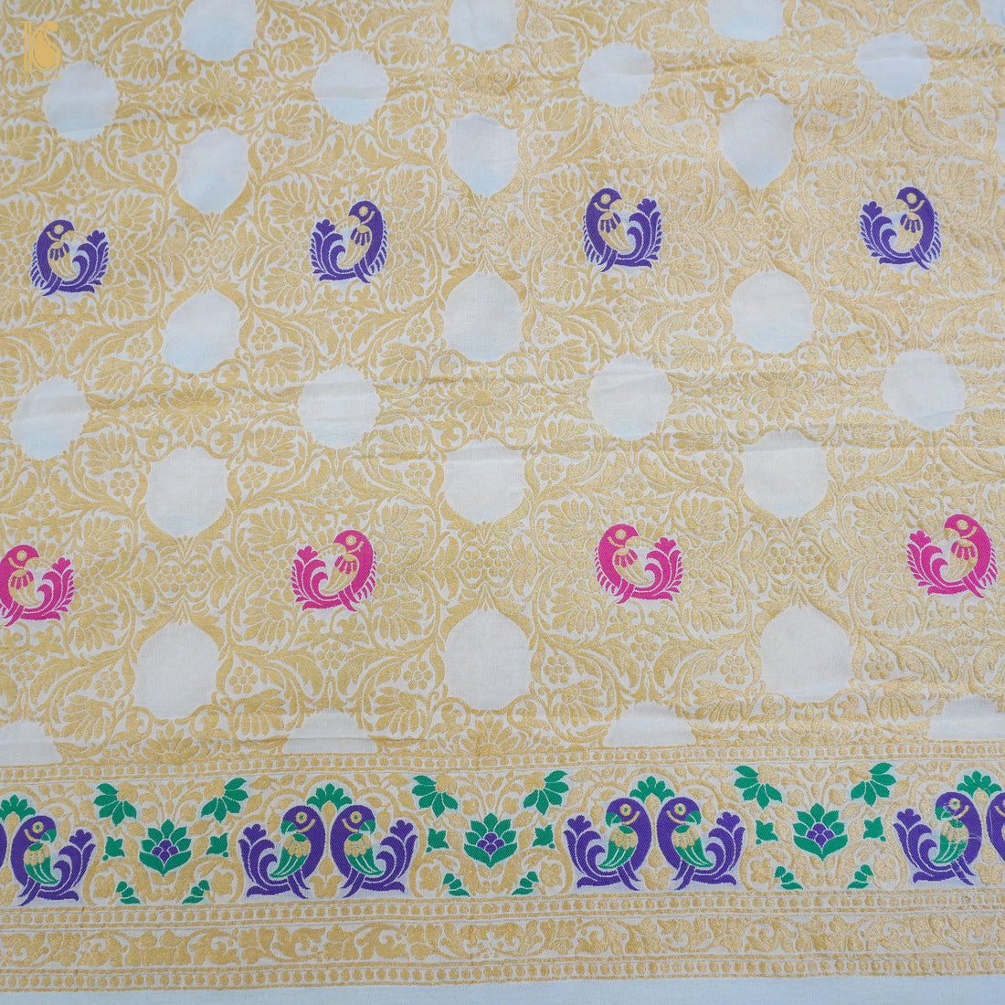 Handloom White Pure Georgette Banarasi Fabric - Khinkhwab