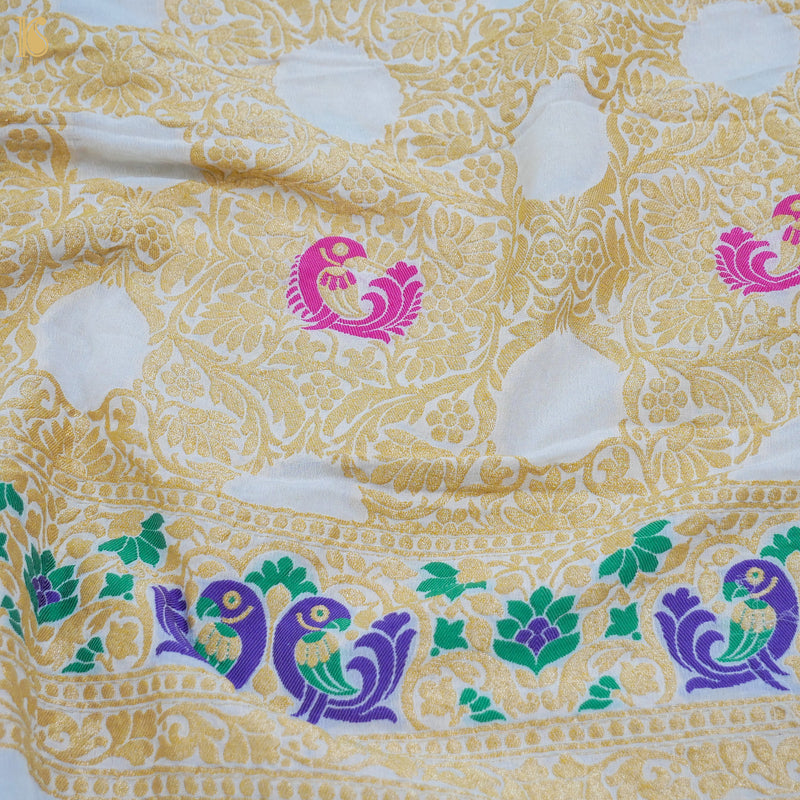 Handloom White Pure Georgette Banarasi Fabric - Khinkhwab