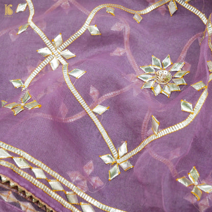 Ce Soir Purple Pure Organza Silk Dupatta with Kachhi Patti Embroidery - Khinkhwab