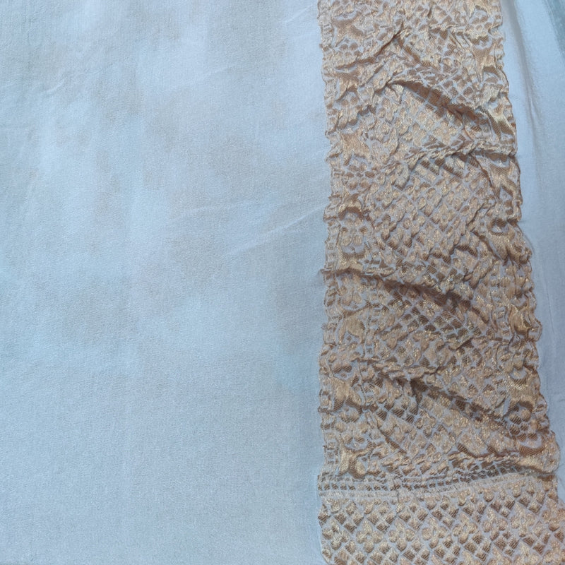 Preorder: White Pure Georgette Handloom Banarasi Jaal Lotus Saree - Khinkhwab