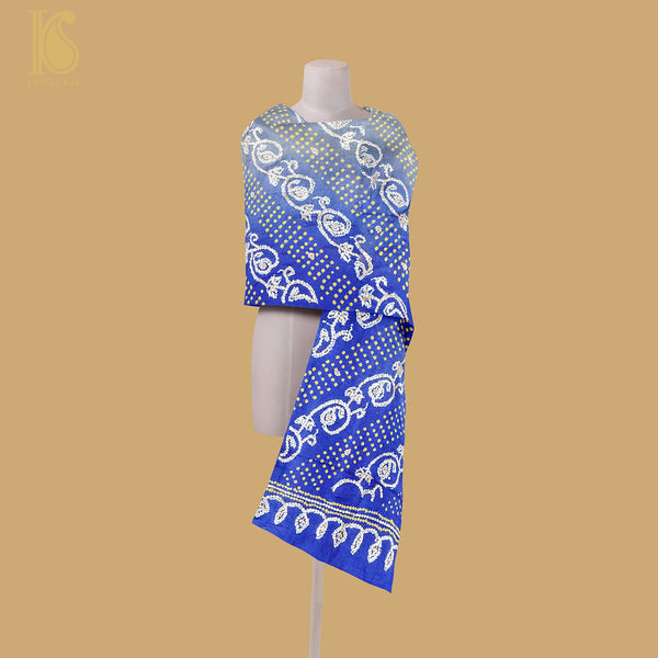 Blue & Grey Pure Gajji Silk Bandhani Gotta Patti Work Dupatta - Khinkhwab