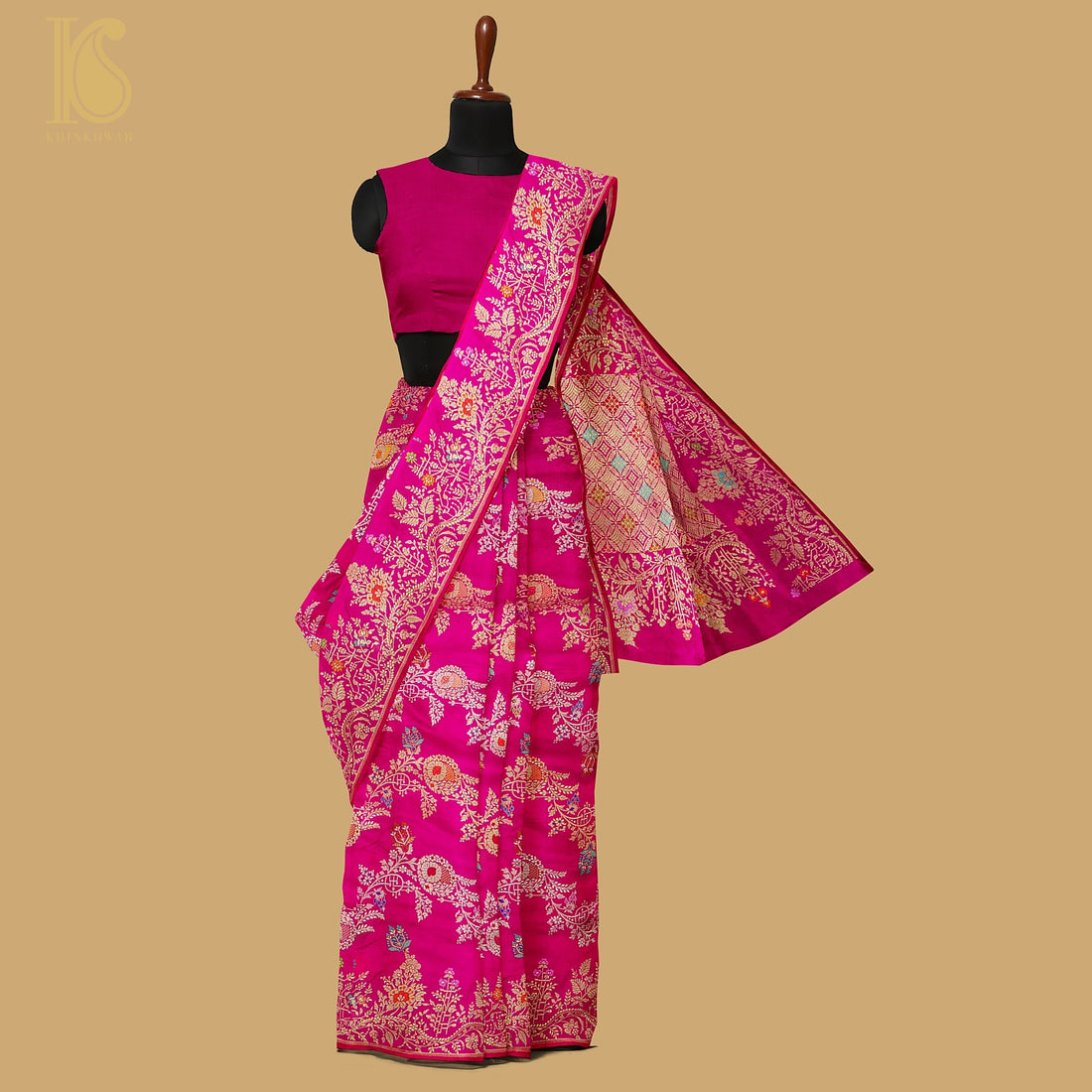 Ruby Pink Pure Katan Silk Handwoven Banarasi Kadwa Saree - Khinkhwab