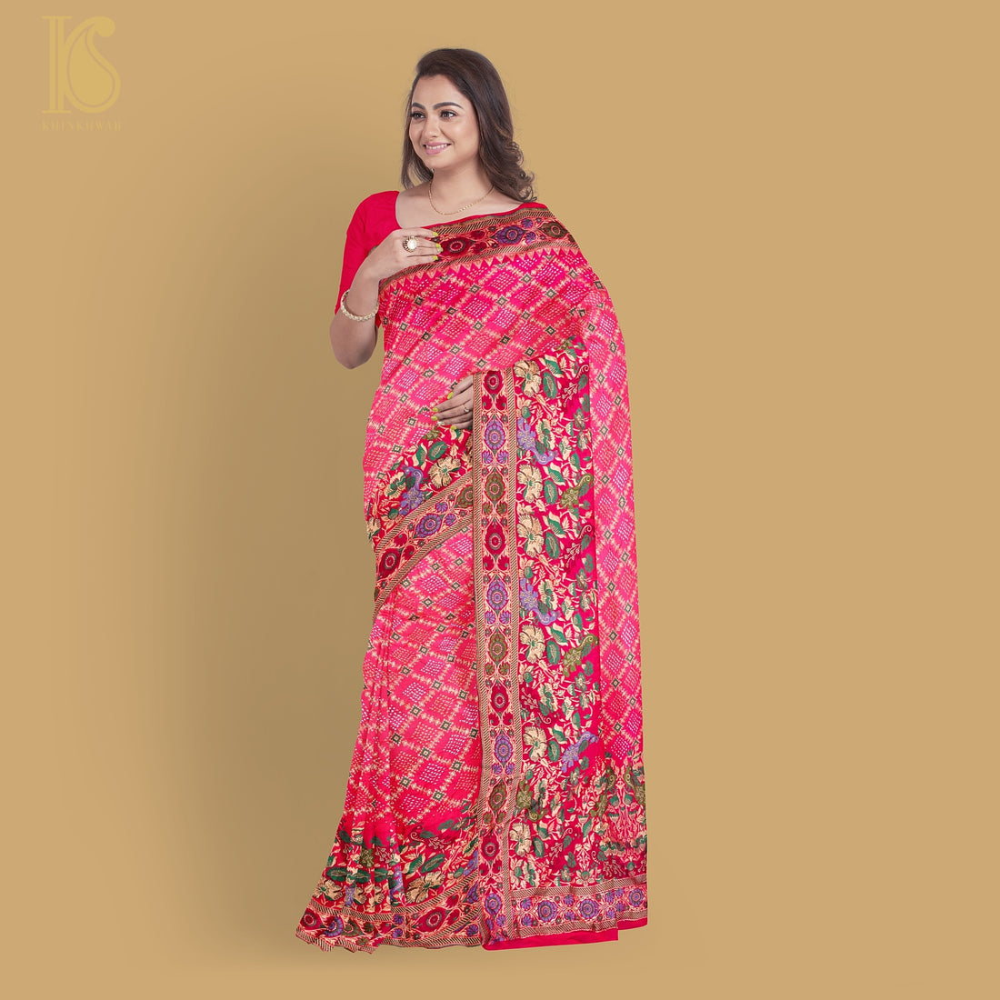 Pink Banarasi Pure Georgette Bandhani Saree - Khinkhwab