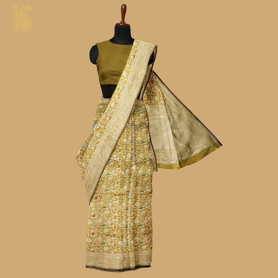 Reef Gold Pure Katan Silk Handwoven Banarasi Shikargah Saree - Preorder - Khinkhwab