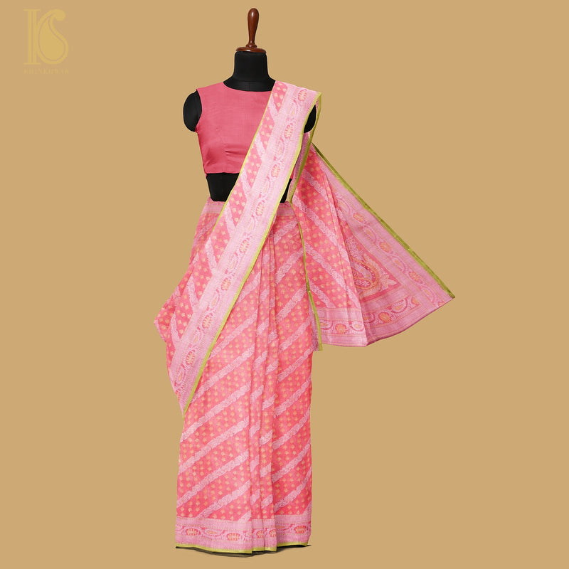 Pink Pure Cotton Handloom Banarasi Jamdani Ektara Saree - Khinkhwab