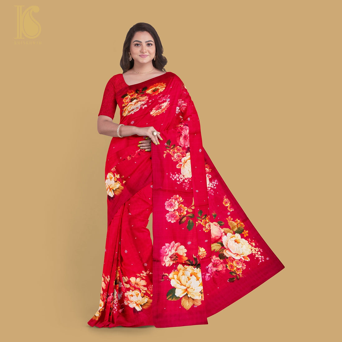 Mahogany Red Pure Textured Crepe Silk Printed Banarasi Saree - Khinkhwab