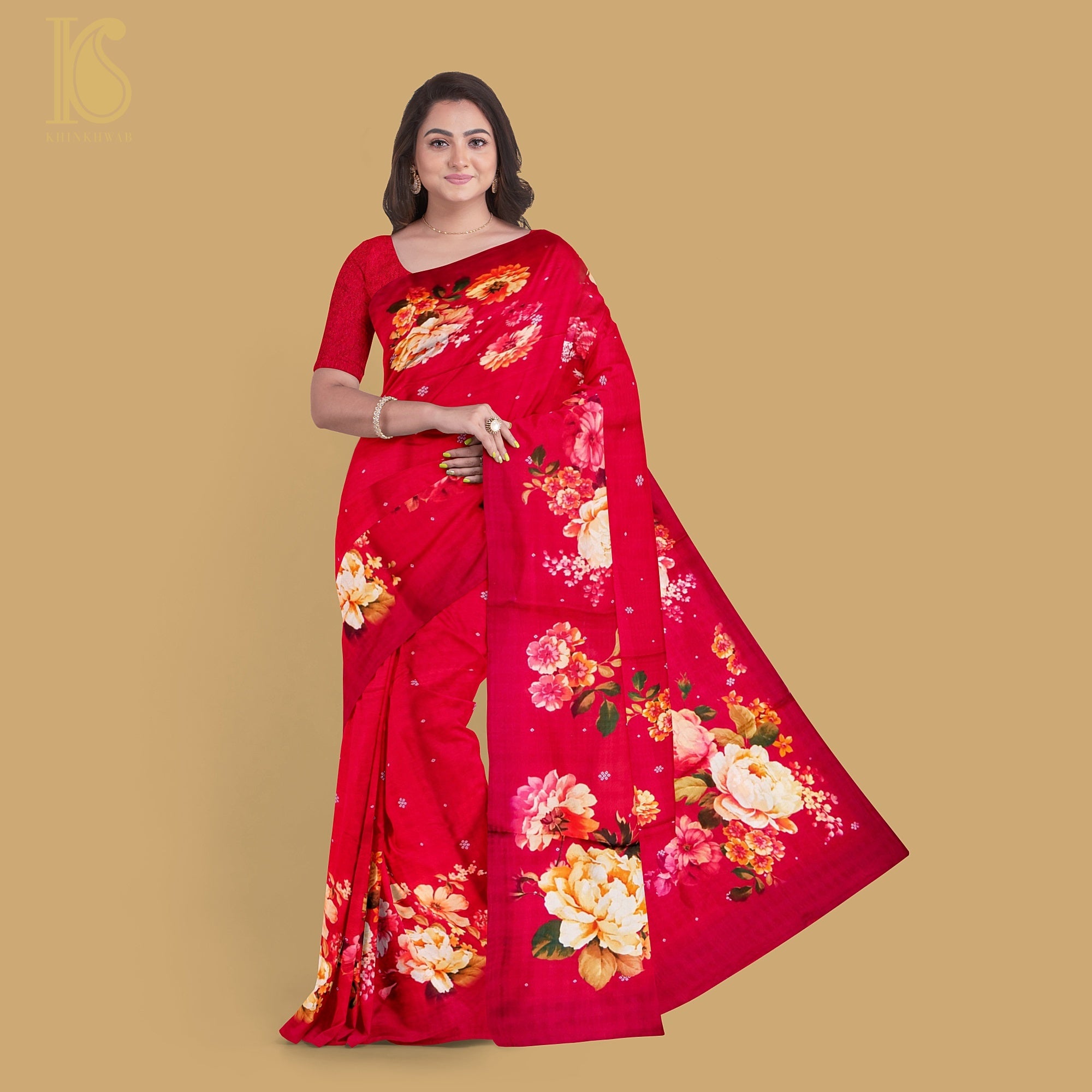Mahogany Red Pure Textured Crepe Silk Printed Banarasi Saree - Khinkhwab