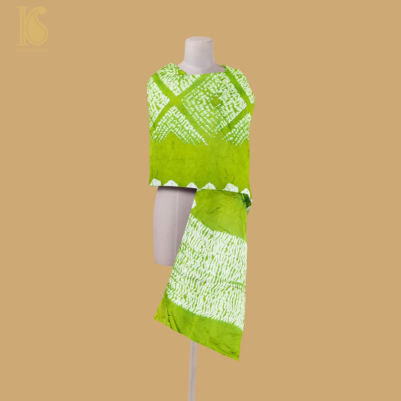 Olive Drab Green Modal Silk Shibori Dupatta - Khinkhwab