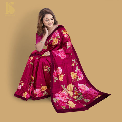 Cardinal Red Pure Textured Crepe Silk Printed Banarasi Saree - Khinkhwab