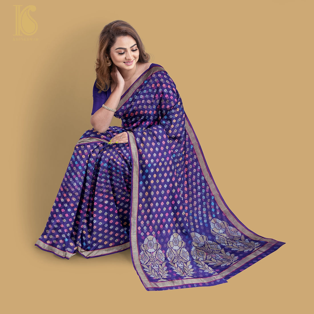 Jacksons Purple Handwoven Pure Cotton Real Zari Banarasi Saree - Preorder - Khinkhwab