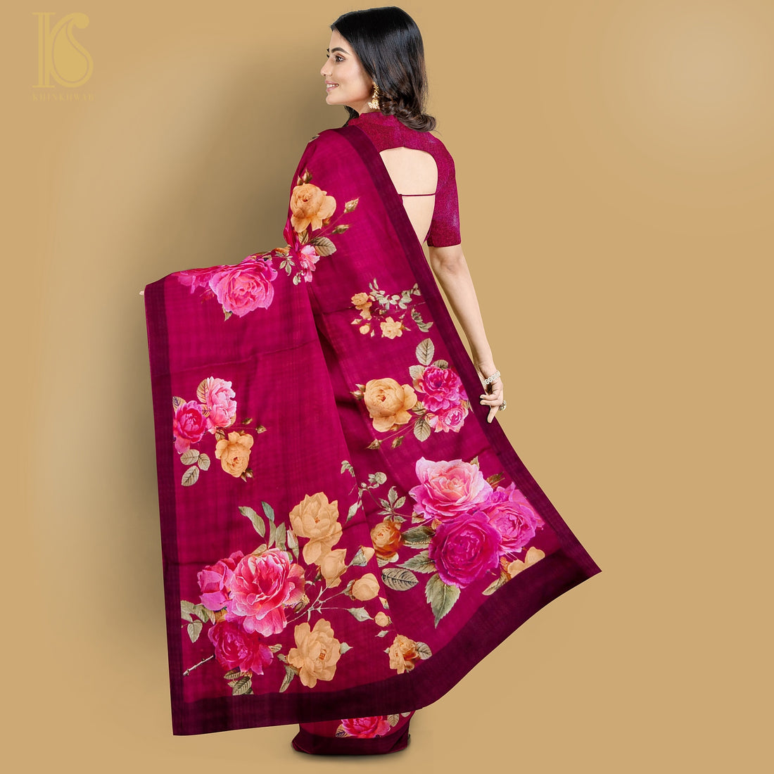 Cardinal Red Pure Textured Crepe Silk Printed Banarasi Saree - Khinkhwab