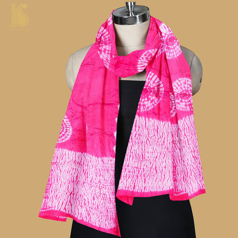 Razzmatazz Pink Modal Silk Shibori Dupatta - Khinkhwab