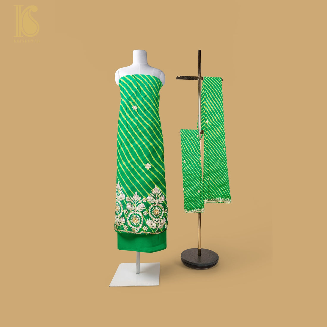 Pigment Green Leheriya Pure Georgette Gotta Patti  Suit Set - Khinkhwab