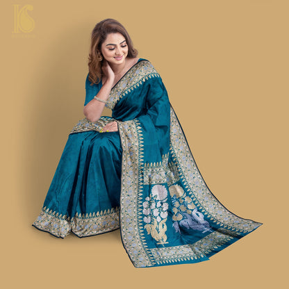 Kumudini - Allports Blue Handloom Katan Silk Banarasi Kadwa Ektara Saree - Khinkhwab