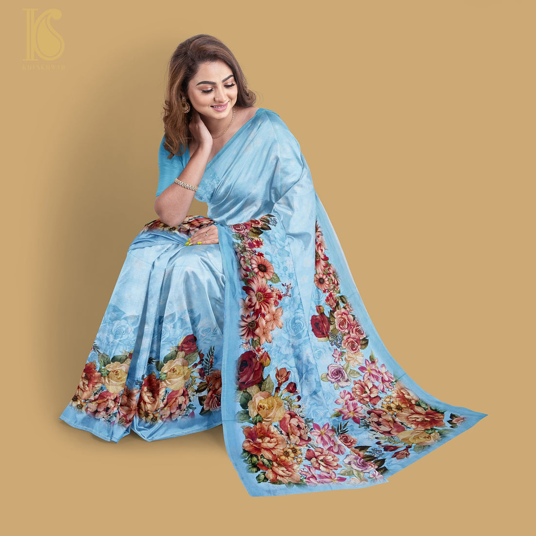 Blue Pure Georgette Print Handloom Saree - Khinkhwab