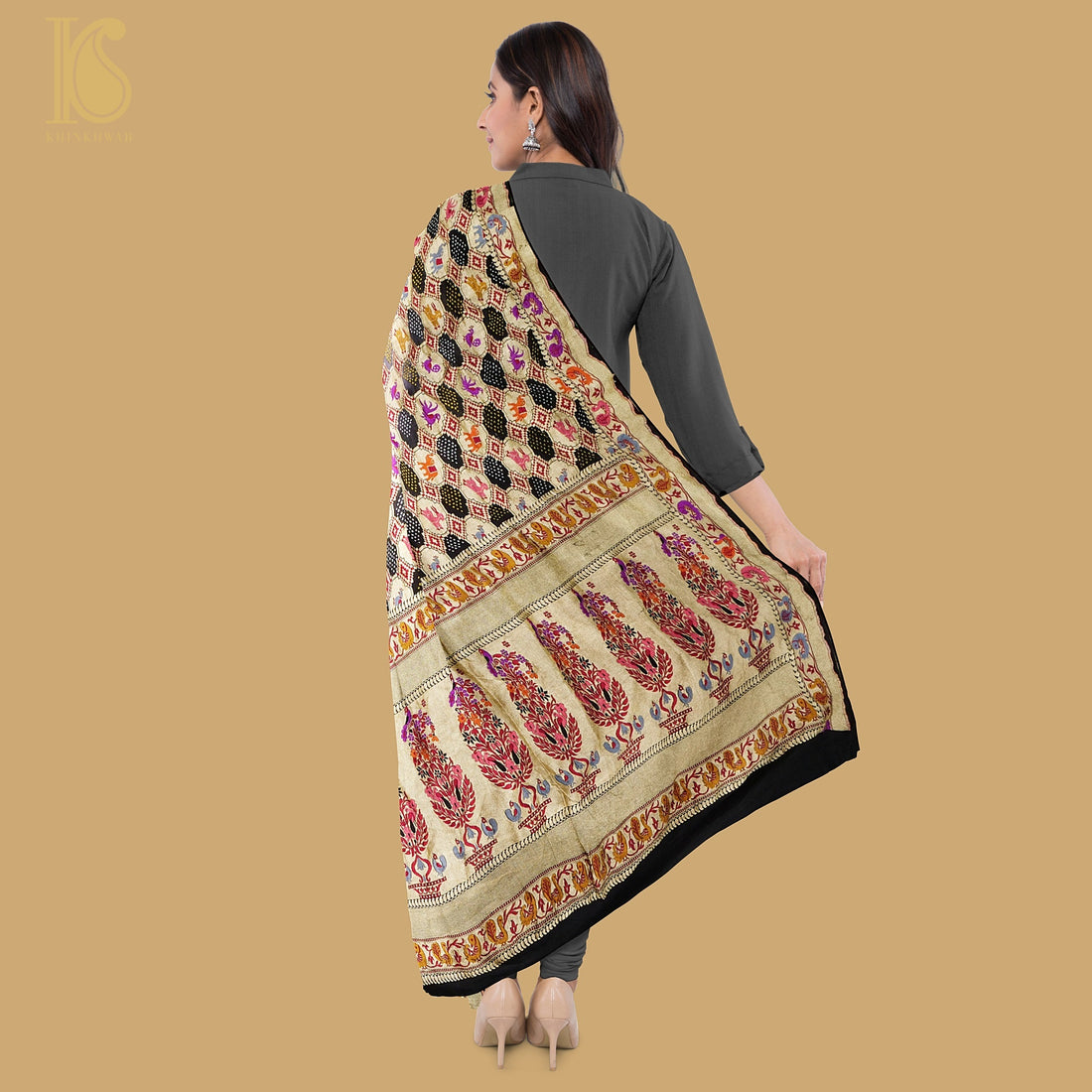 Black Pure Georgette Handloom Banarasi Bandhani Dupatta - Khinkhwab