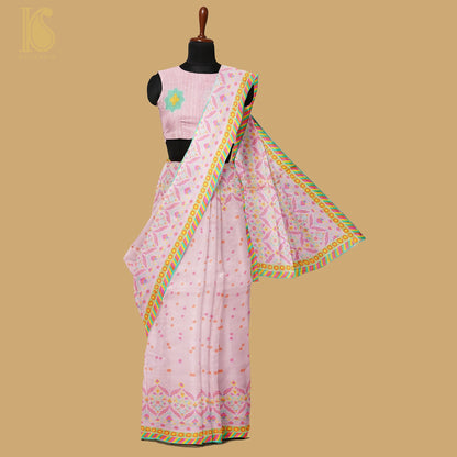 NERGİS -Azalea Pink Pure Sateen Silk Print Saree - Khinkhwab