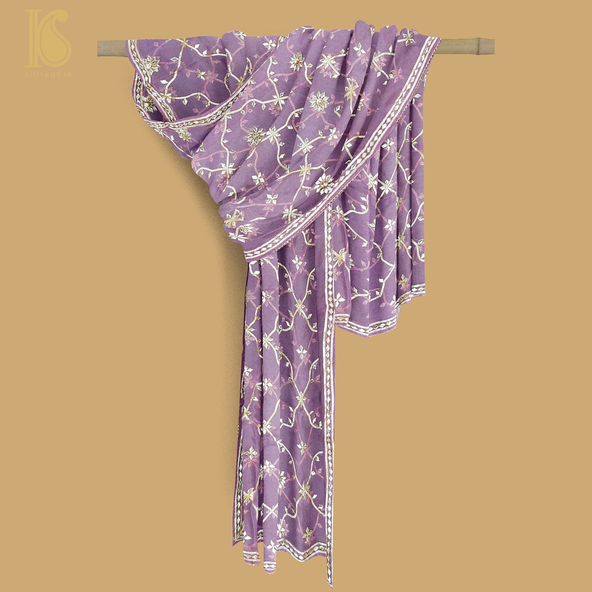 Ce Soir Purple Pure Organza Silk Dupatta with Kachhi Patti Embroidery - Khinkhwab