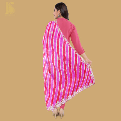 Pink Leheriya Pure Tussar Silk Scalloped Border Gotta Patti Dupatta - Khinkhwab