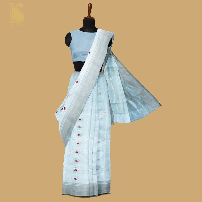 Off White Pure Handwoven Chanderi Eknaliya Meena Saree - Khinkhwab