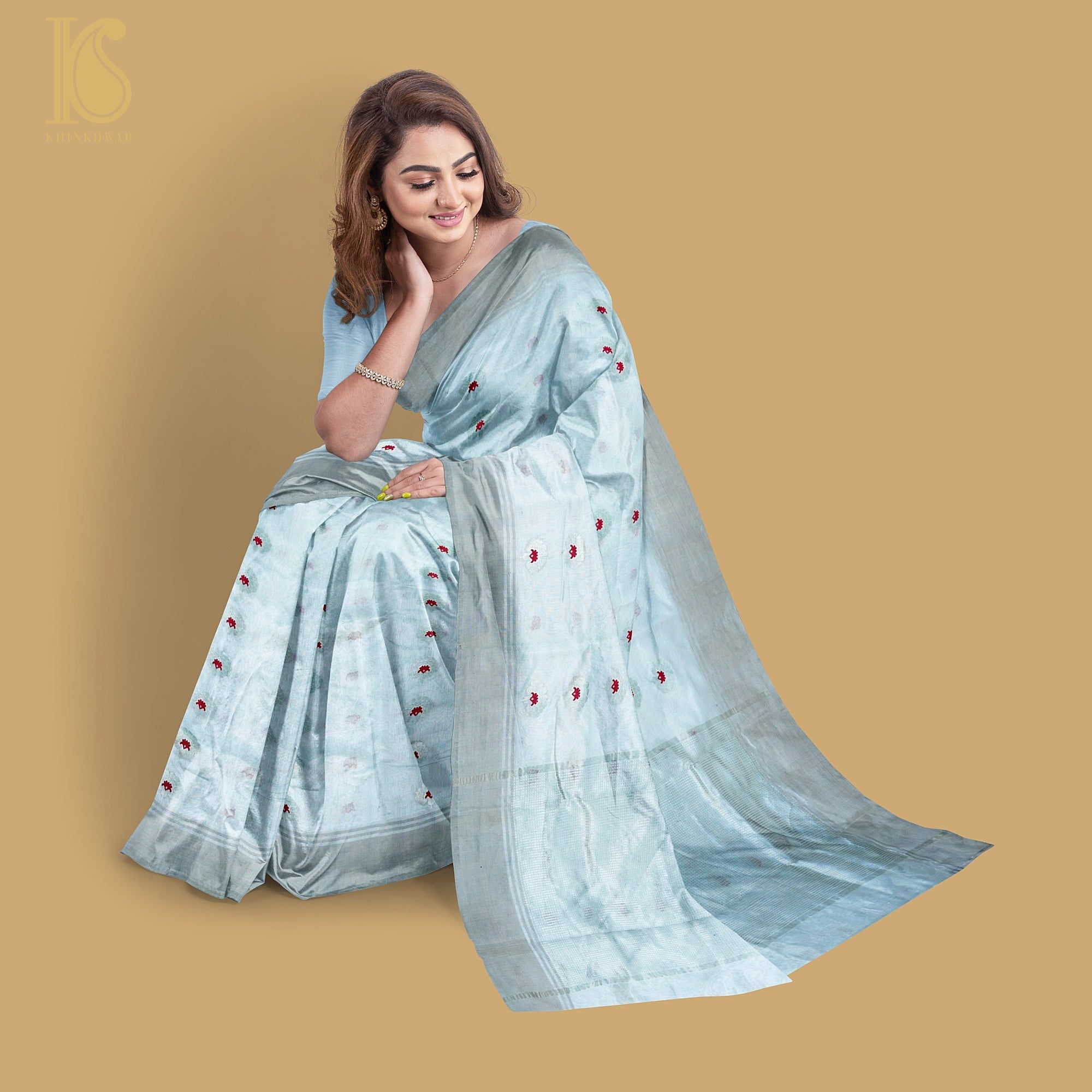 Off White Pure Handwoven Chanderi Eknaliya Meena Saree - Khinkhwab