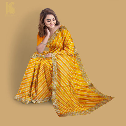 Yellow Leheriya Pure Tussar Silk Gotta Patti Saree - Khinkhwab