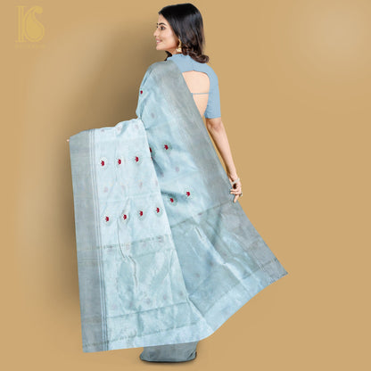 Off White Pure Handwoven Chanderi Eknaliya Meena Saree - Khinkhwab