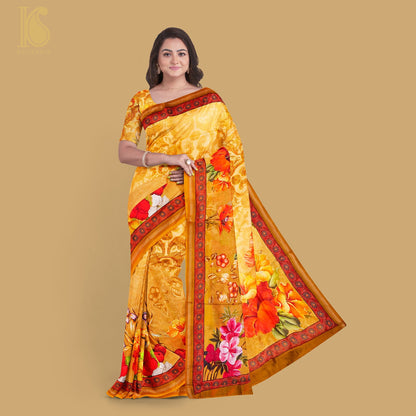 Yellow Pure Cotton Floral Digital Print Saree - Khinkhwab