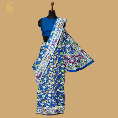 Preorder : Cerulean Blue Pure Georgette Handloom Banarasi  Birds of Paradise Saree - Khinkhwab