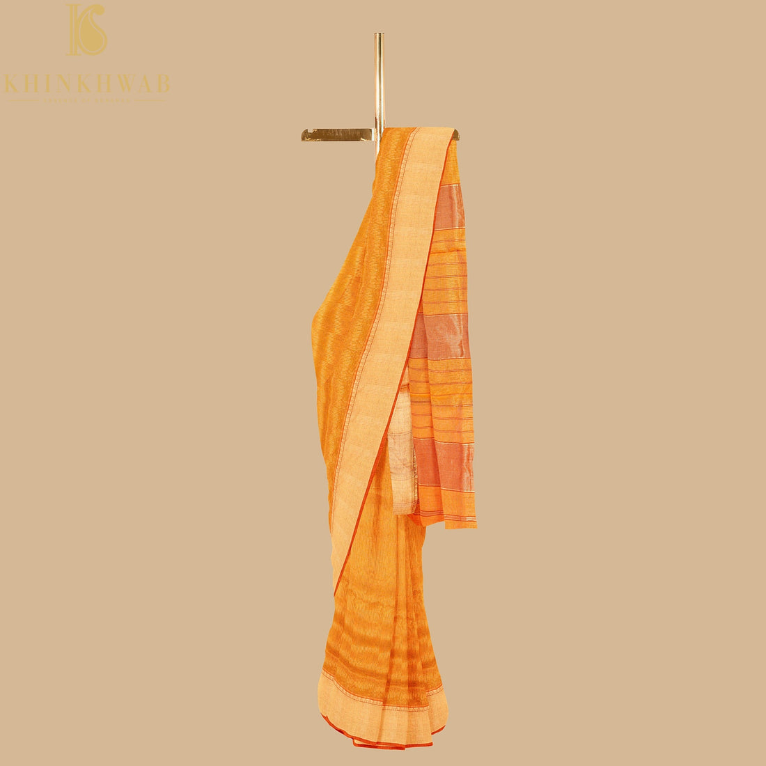 Orange Handwoven Pure Cotton Silk Maheshwari Saree - Khinkhwab