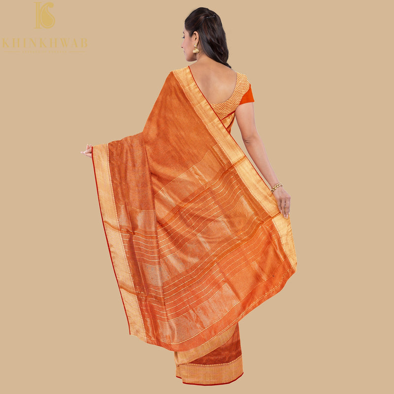 Tawny Orange Handwoven Pure Cotton Silk Maheshwari Saree - Khinkhwab