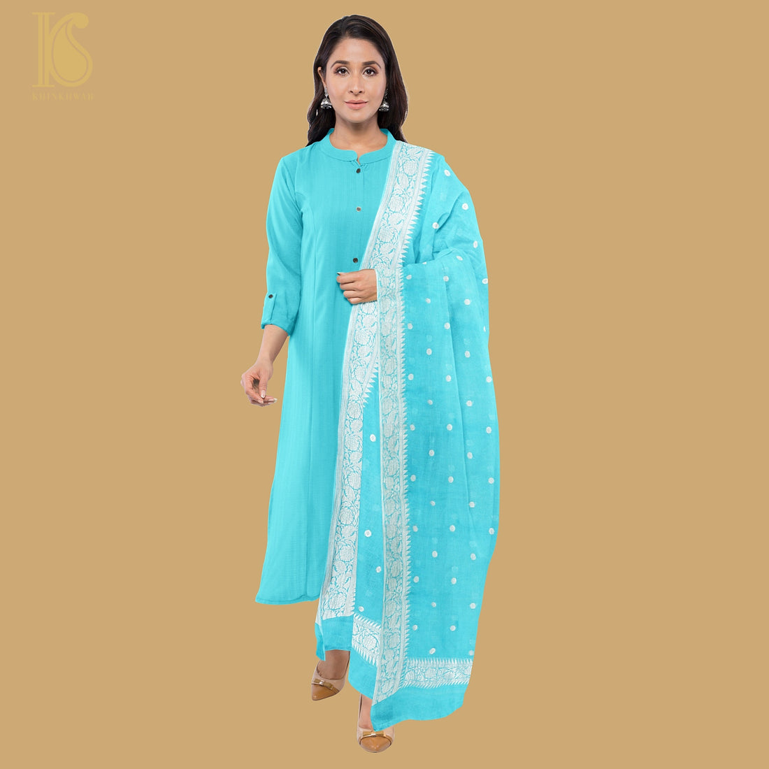 Blue Pure Georgette Handloom Banarasi Ashrafi Boota Dupatta - Khinkhwab