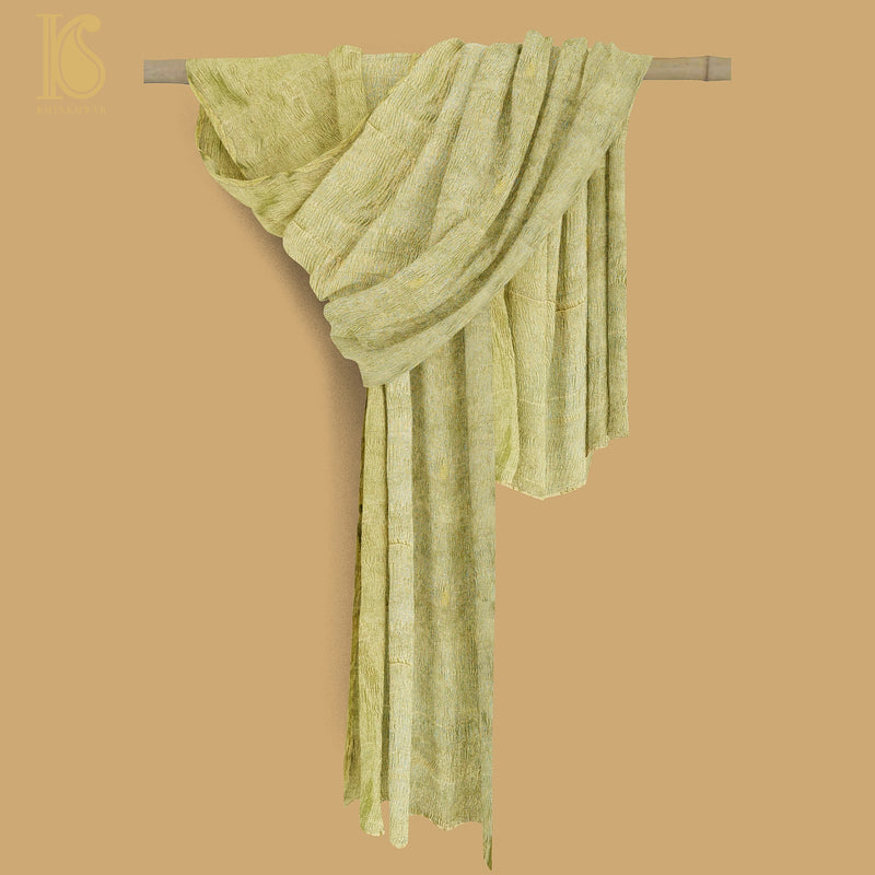 Brass Yellow Wrinkle Pure Tissue Silk Dupatta - Khinkhwab