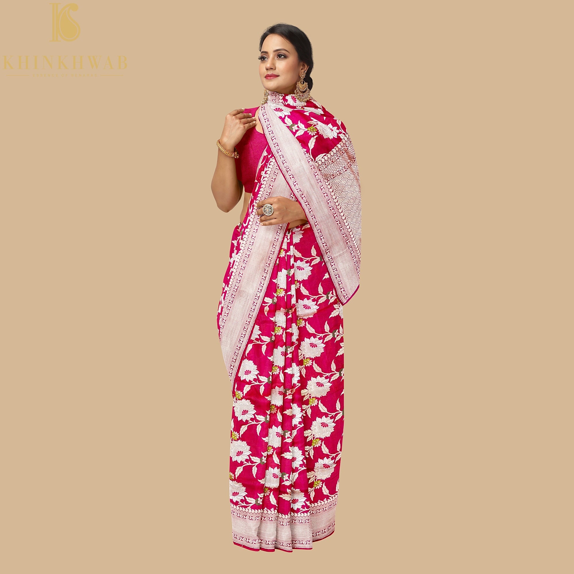 Jazzberry Jam Katan Silk Handloom Banarasi Kadwa Jangla Saree - Khinkhwab
