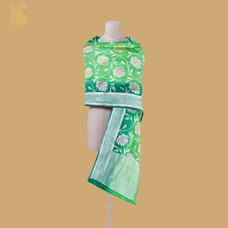 Fern Green Banarasi Moonga Silk Dupatta with Hand Brush - Khinkhwab